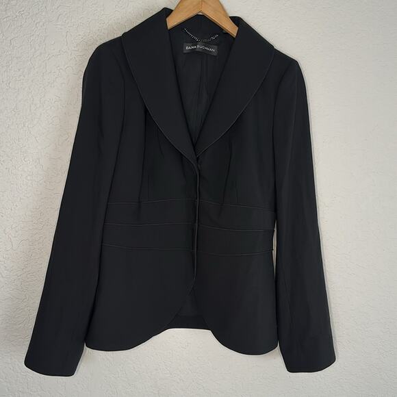 NEW Dana Buchman Black Stretch Wool Blazer Office Snap Front Fall Classic Preppy - Picture 1 of 8